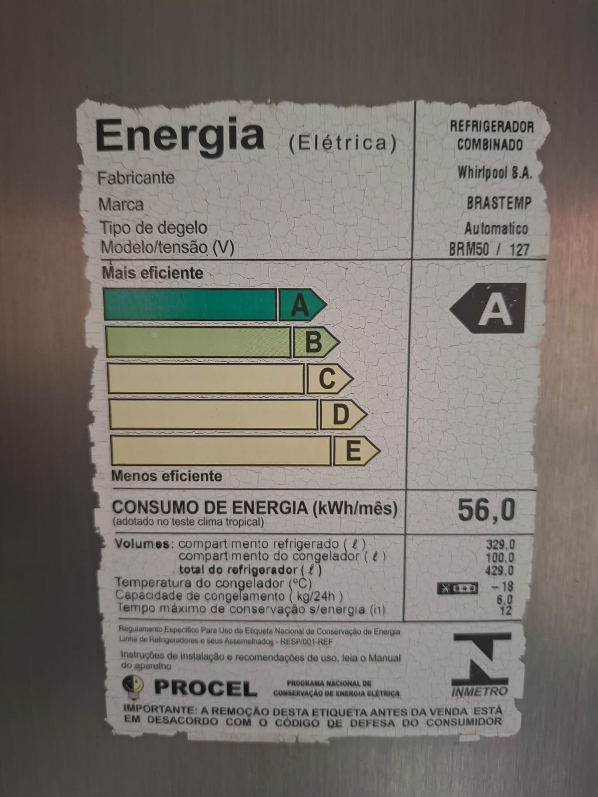 etiqueta da geladeira