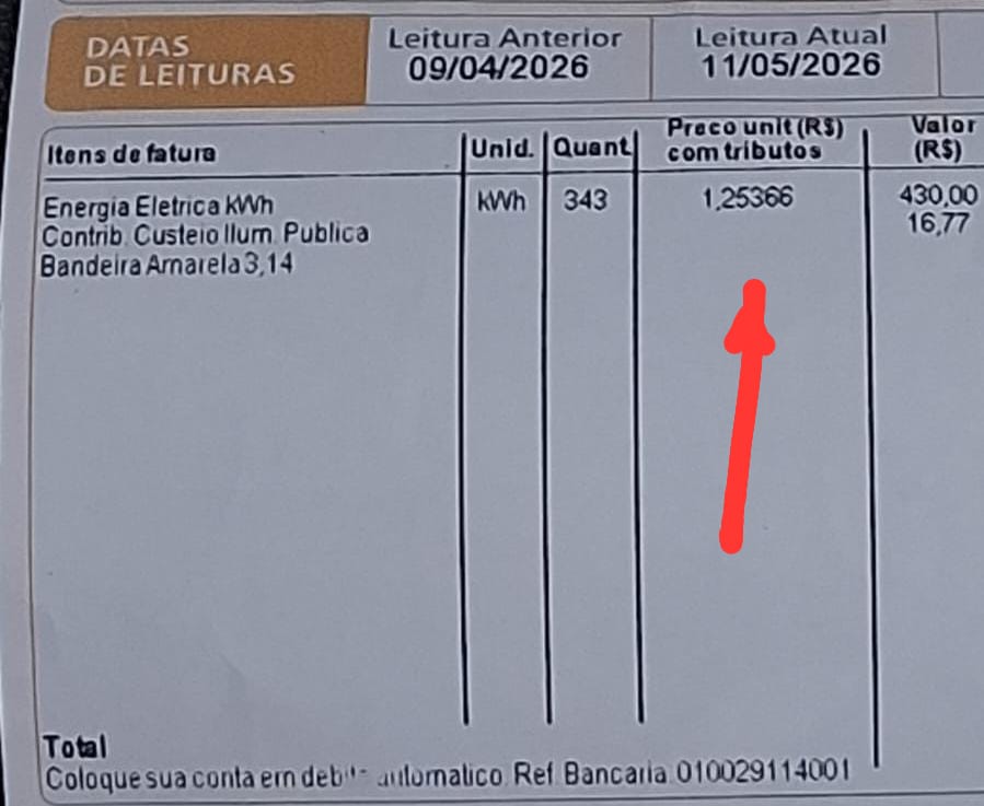 tarifa na conta de luz